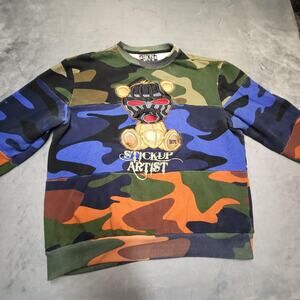 BKYS Sweatshirt Mens 2XL Camo Crewneck Stickup Artist Bear Graphic Embroidered